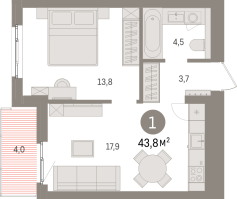 2 ккв (Евро) № 5.6.5 Корп.: 2 , Секция 5  в ЖК Брусника в Новоселье