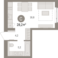 Студия № 1.4.1 Корп.: 1 , Секция 1  в ЖК Брусника в Новоселье