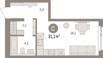 Студия № 1.2.2 Корп.: 3 , Секция 1  в ЖК Брусника в Новоселье
