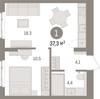 2 ккв (Евро) № 9.2.2 Корп.: 1 , Секция 9  в ЖК Брусника в Новоселье