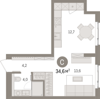 Студия № 2.3.1 Корп.: 1 , Секция 2  в ЖК Брусника в Новоселье