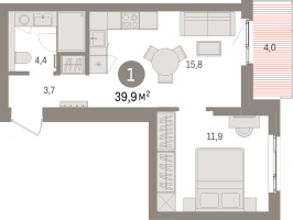 2 ккв (Евро) № 7.5.7 Корп.: 2 , Секция 7  в ЖК Брусника в Новоселье