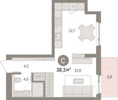 Студия № 2.7.1 Корп.: 1 , Секция 2  в ЖК Брусника в Новоселье