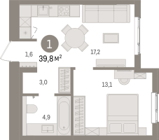 2 ккв (Евро) № 10.2.5 Корп.: 1 , Секция 10  в ЖК Брусника в Новоселье