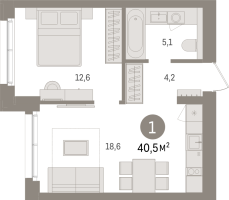 2 ккв (Евро) № 7.1.1 Корп.: 2 , Секция 7  в ЖК Брусника в Новоселье
