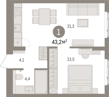 2 ккв (Евро) № 10.2.2 Корп.: 2 , Секция 10  в ЖК Брусника в Новоселье