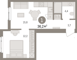 2 ккв (Евро) № 2.2.2 Корп.: 3 , Секция 2  в ЖК Брусника в Новоселье
