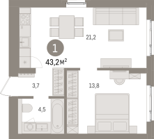 2 ккв (Евро) № 9.3.3 Корп.: 2 , Секция 9  в ЖК Брусника в Новоселье