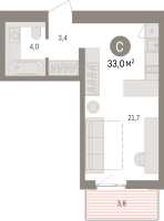 Студия № 1.8.4 Корп.: 3 , Секция 1  в ЖК Брусника в Новоселье