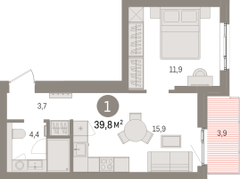 2 ккв (Евро) № 5.7.2 Корп.: 2 , Секция 5  в ЖК Брусника в Новоселье