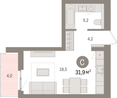 Студия № 6.5.5 Корп.: 2 , Секция 6  в ЖК Брусника в Новоселье