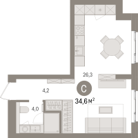 Студия № 7.3.1 Корп.: 2 , Секция 7  в ЖК Брусника в Новоселье