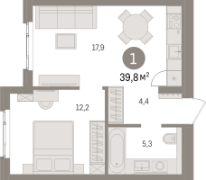 2 ккв (Евро) № 6.2.3 Корп.: 1 , Секция 6  в ЖК Брусника в Новоселье