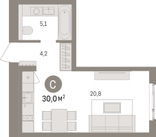 Студия № 3.3.5 Корп.: 3 , Секция 3  в ЖК Брусника в Новоселье