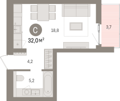 Студия № 5.8.1 Корп.: 2 , Секция 5  в ЖК Брусника в Новоселье