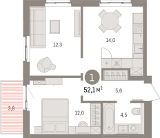 1 ккв № 1.5.6 Корп.: 1 , Секция 1  в ЖК Брусника в Новоселье