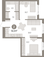 3 ккв (Евро) № 2.4.3 Корп.: 3 , Секция 2  в ЖК Брусника в Новоселье