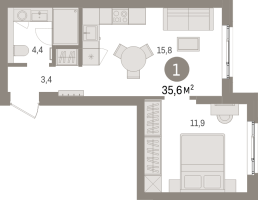 2 ккв (Евро) № 2.6.7 Корп.: 2 , Секция 2  в ЖК Брусника в Новоселье