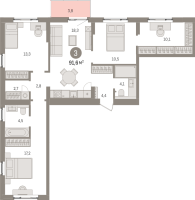 4 ккв (Евро) № 13.5.1 Корп.: 2 , Секция 13  в ЖК Брусника в Новоселье