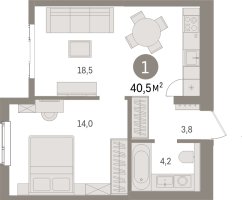 2 ккв (Евро) № 3.4.1 Корп.: 3 , Секция 3  в ЖК Брусника в Новоселье