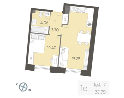 2 ккв (Евро) № 228 Корп.: 2 , Секция 2  в ЖК Бульвар Грина