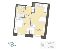 2 ккв (Евро) № 173 Корп.: 2 , Секция 2  в ЖК Бульвар Грина