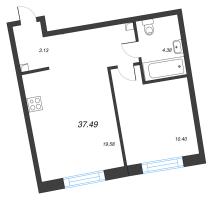 2 ккв (Евро) № 7 Корп.: 1 Уч. 56 , Секция 1  в ЖК Бульвар Грина