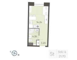 Студия № 178 Корп.: 2 , Секция 2  в ЖК Бульвар Грина