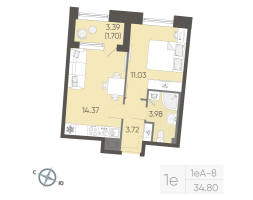1 ккв № 253 Корп.: 2 , Секция 2  в ЖК Бульвар Грина