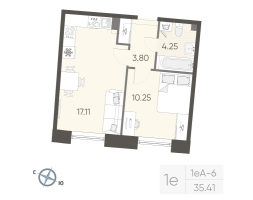 2 ккв (Евро) № 172 Корп.: 2 , Секция 2  в ЖК Бульвар Грина