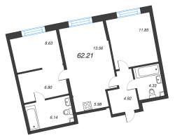 3 ккв (Евро) № 71 Корп.: 1 Уч. 56 , Секция 1  в ЖК Бульвар Грина