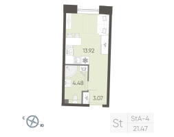 Студия № 167 Корп.: 2 , Секция 2  в ЖК Бульвар Грина