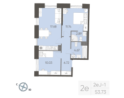 3 ккв (Евро) № 179 Корп.: 2 , Секция 2  в ЖК Бульвар Грина