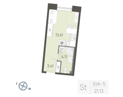 Студия № 175 Корп.: 2 , Секция 2  в ЖК Бульвар Грина