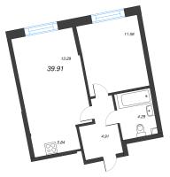 2 ккв (Евро) № 1 Корп.: 1 Уч. 56 , Секция 1  в ЖК Бульвар Грина