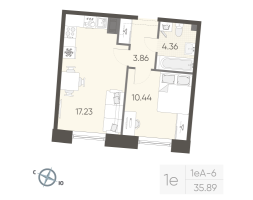 2 ккв (Евро) № 194 Корп.: 2 , Секция 2  в ЖК Бульвар Грина