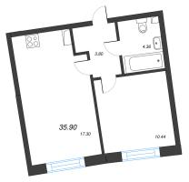 2 ккв (Евро) № 44 Корп.: 1 Уч. 56 , Секция 1  в ЖК Бульвар Грина