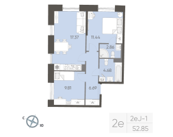 3 ккв (Евро) № 168 Корп.: 2 , Секция 2  в ЖК Бульвар Грина