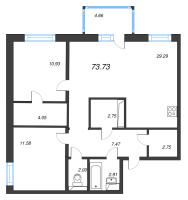 3 ккв (Евро) № 258 Корп.: 1 , Секция 6  в ЖК Черная речка, 41