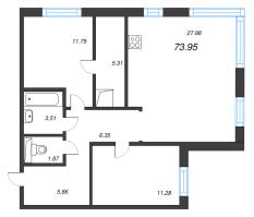 3 ккв (Евро) № 299 Корп.: 1 , Секция 7  в ЖК Черная речка, 41