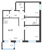 3 ккв (Евро) № 205 Корп.: 1 , Секция 5  в ЖК Черная речка, 41
