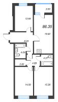3 ккв № 425 Корп.: 7 , Секция 6  в ЖК Чёрная речка от Ильича