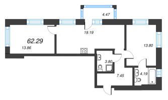 2 ккв № 1233 Корп.: 7 , Секция 17  в ЖК Чёрная речка от Ильича