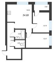 3 ккв (Евро) № 359 Корп.: 7 , Секция 5  в ЖК Чёрная речка