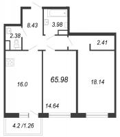 3 ккв (Евро) № 94 Корп.: 3 , Секция 2  в ЖК Чёрная речка