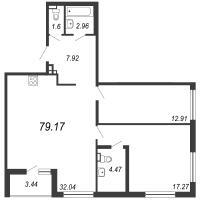 3 ккв (Евро) № 98 Корп.: 1 , Секция 3  в ЖК Чёрная речка