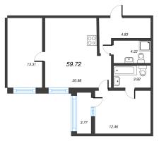 3 ккв (Евро) № 363 Корп.: 7 , Секция 5  в ЖК Чёрная речка