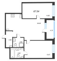 3 ккв (Евро) № 242 Корп.: 9 , Секция 5  в ЖК Чёрная речка