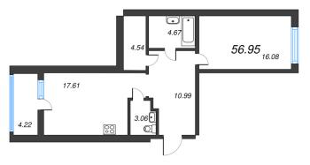 2 ккв (Евро) № 522 Корп.: 7 , Секция 8  в ЖК Чёрная речка