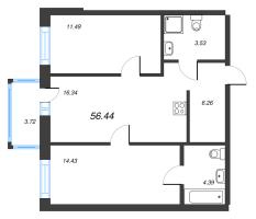 3 ккв (Евро) № 513 Корп.: 7 , Секция 7  в ЖК Чёрная речка